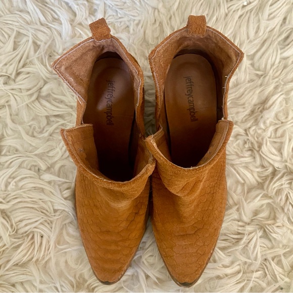 Jeffery Campbell Cromwell Ankle Boots! Cognac Suede Snake Skin Embossed. Size 7 - Picture 4 of 9